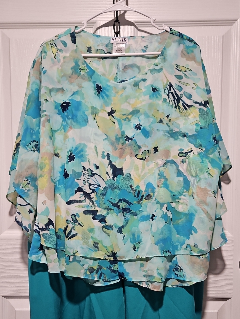 Blair Teal Aqua Floral Chiffon Overlay Tunic